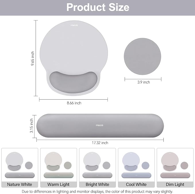 MOSISO Wrist Rest Support for Mouse Pad&Keyboard Set, Gray | Circle Curved Ergonomic Mousepad Non-Slip Base Home/Office Pain Relief&Easy Typing Pad with Soft Cloth&Silicone Lining