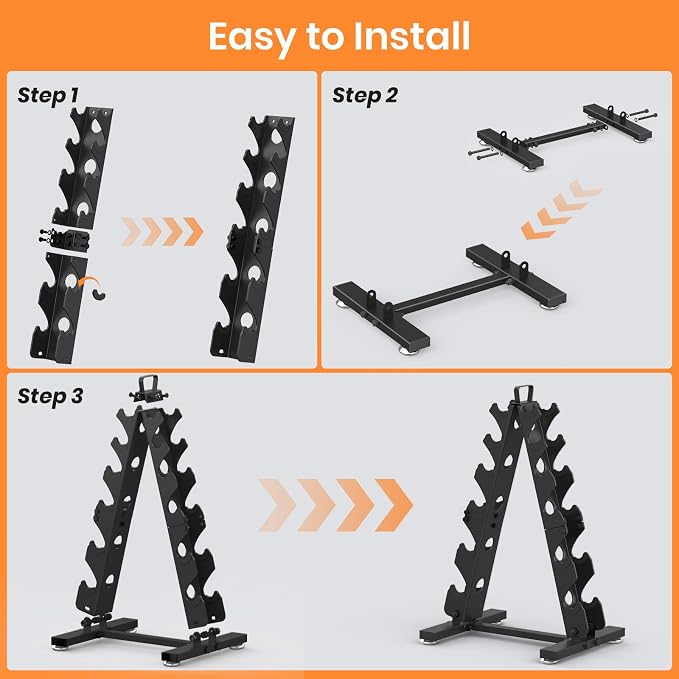 TomCare 6-Tier|5-Tier|4-Tier|2-Tier Dumbbell Rack Stand Only for Home Gym | Stable A-Frame, Fits 5–35 lb Dumbbells, Protective Padded Cradles, Adjustable Feet, Easy-Carry Handle (Stand Only)