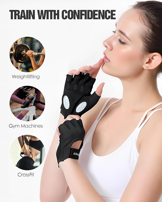 Workout Gloves for Men & Women – Fingerless Gym Gloves for Weight Lifting, Crossfit, Fitness, Exercise & Training with Silicone Grip Dots for Secure Hold & Palm Padding Protection