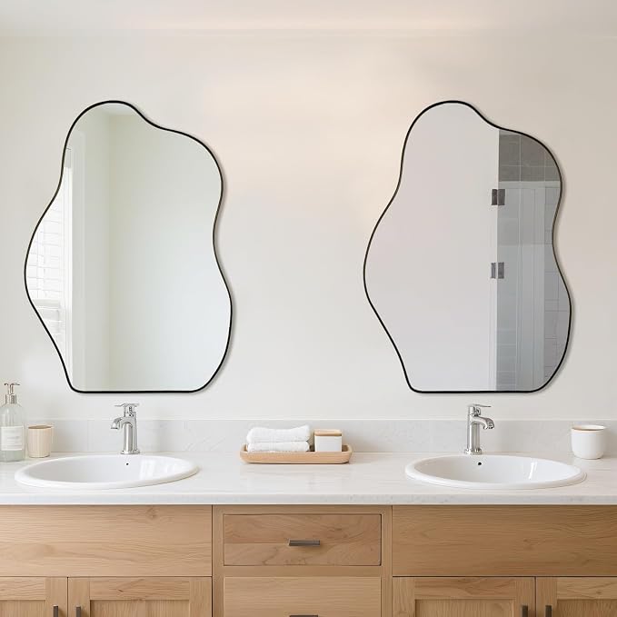 BOMINICA Irregular Wall Mirror Asymmetrical Mirror, Decorative Wall Mounted Mirror for Bathroom Living Room Entryway Bedroom Hallway (Black, 24" x 36")