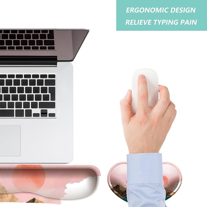 Keyboard Wrist Rest Mouse Wrist Support Set, Memory Foam Wrist Rest Pad for Computer Laptop Keyboard Mouse, Ergonomic Wrist Cushion Support for Typing Pain Relief, Gaming Home Office, Sunrise