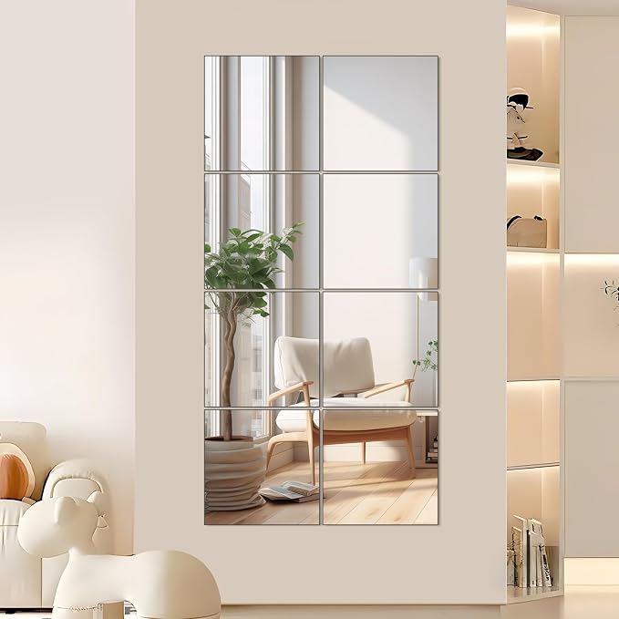 12Pcs 12″×14″ Glass Gym Mirror for Home Gym, HD Wall Mirror Tiles for Home Gym, Bedroom, Living Room, Door, Closet
