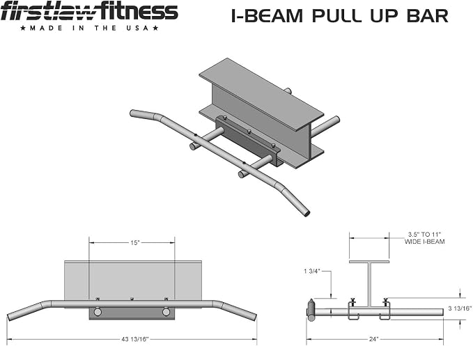 Firstlaw Fitness 600 LBS Limit - I-Beam Pull Up Bar - Bent Bar – RED - Rubber Grips