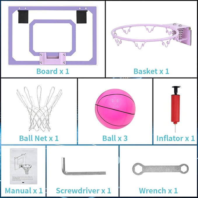 Mini Basketball Hoop Indoor – Over Door Basketball Set w/ 17"x11" Shatterproof Backboard, Foam-Padded Door Protection, Quiet Slam Dunk, 3 Mini Balls & Pump, No Tools Required