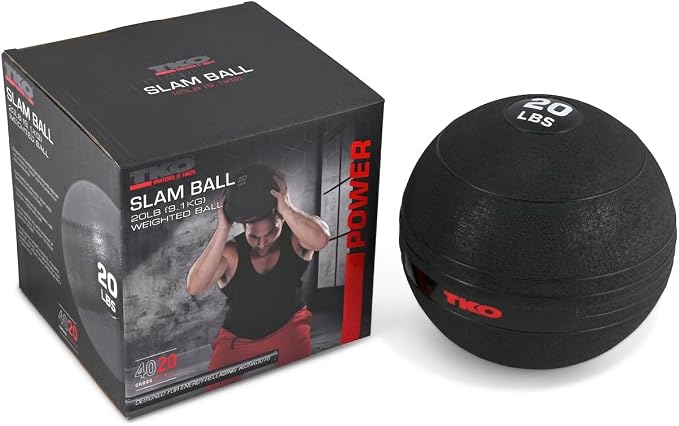 TKO Weighted Slam Balls (10-20 lbs) | Non-Bounce Medicine Ball with Soft Rubber Grip | Ideal for Crossfit, Strength Training, and Core Workouts | Durable Heavy-Duty Build - Black | Medicine Ball with Soft Rubber Grip for Crossfit, Strength Training, an...