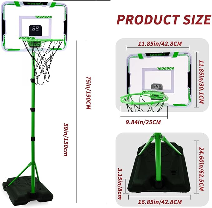 Kids Basketball Hoop, Adjustable Height Toddler Basketball Hoop Stand, Indoor Outdoor Basketball Goal Toy for Boys Girls Ages 3~8 Years Old, Includes 3 Balls, Ideal for Birthday Gift