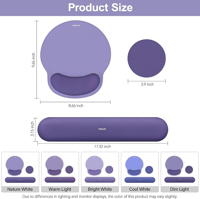 MOSISO Wrist Rest Support for Mouse Pad&Keyboard Set, Imperial Purple | Circle Curved Ergonomic Mousepad Non-Slip Base Home/Office Pain Relief&Easy Typing Pad with Soft Cloth&Silicone Lining