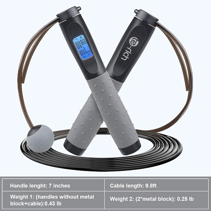 Jump Rope, Weighted Jump Rope for Fitness, Skipping Rope with Counter - Heavy Handles, Adjustable Length - Cordless Jumping Rope for Men Women Kids Fitness Exercise Training