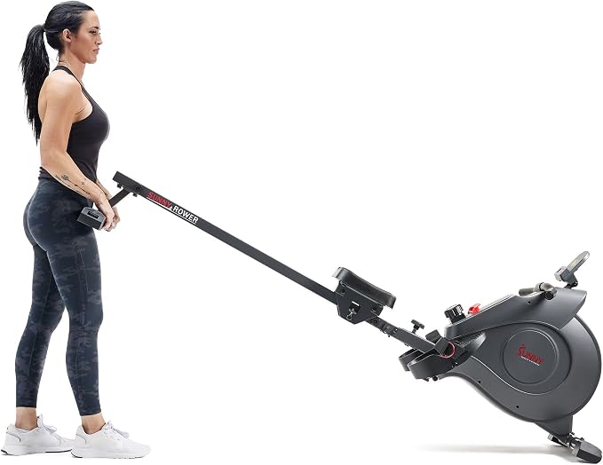Sunny Health & Fitness Smart Magnetic Rowing Machine with Extra Long Rail