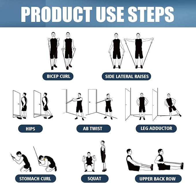 WHATAFIT Resistance Bands with Handles, 5-Level Exercise Bands for Workout | Natural latex,10-50 lbs, stackable to 150,Ankle Straps, Door Anchor,Guide. For Strength, Yoga,Home Gym,Travel & Workout.
