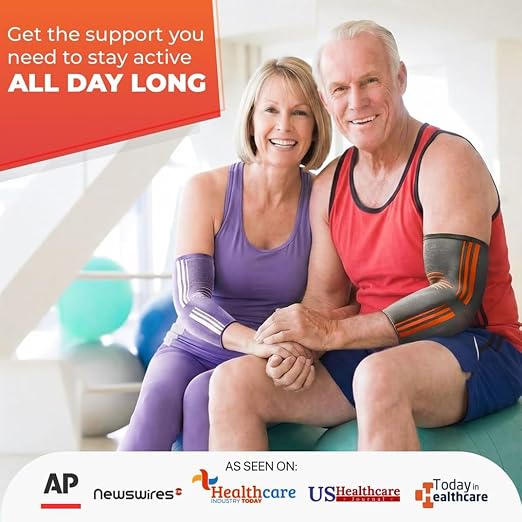 DR. BRACEĀ® Elite Elbow Brace Support with Removable Strap for Women & Men, Pain Relief for Tendonitis, Arthritis, Golfer's & Tennis Elbow Treatment, Elbow Sleeve for Workouts Weightlifting (Grey-Orange, Medium)