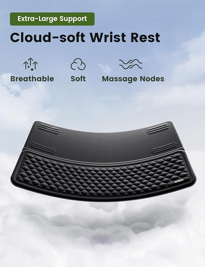 Vaydeer Extra-Large Wrist Rest with Keyboard Stand, Ergonomic Wrist Support Pad, Soft Memory Foam Wrist Cushion for Mechanical 100% Full-Size Keyboard, Carpal Tunnel Pain Relief, Black