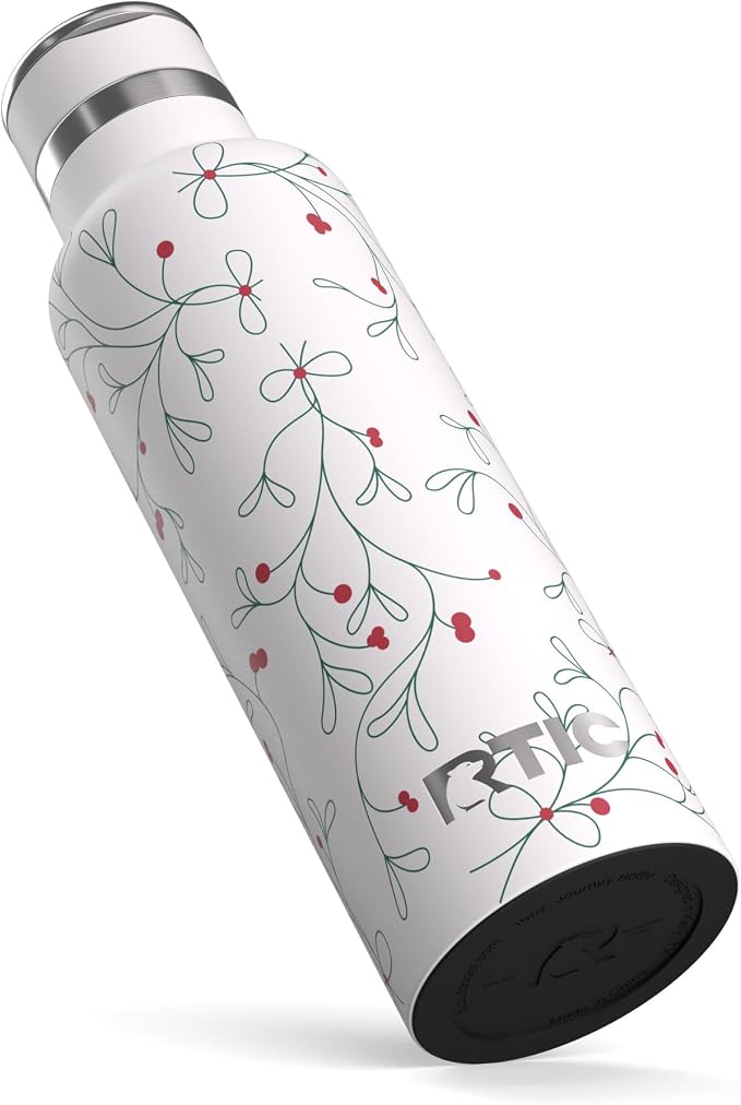 RTIC 20oz Journey Water Bottle Ceramic Lined Metal Stainless Steel Vacuum Insulated, BPA Free, Reusable, for Water, Hot and Cold Drinks, Travel, Sports, Camping, Mistletoe