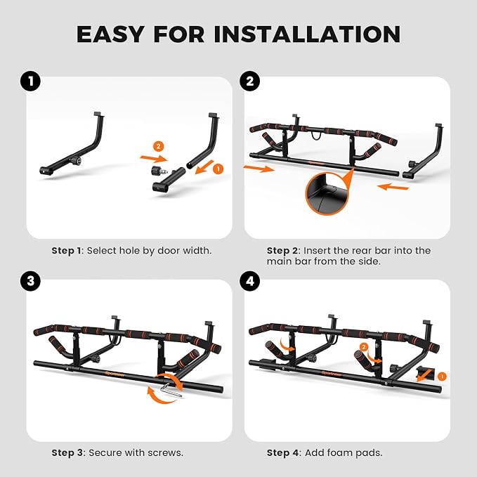 Sportneer 2026 Upgrade Pull up Bar for Doorway with Folding Handle, Door Pull up Bar Door Frame Multi-grip Upper Body Trainer, 440lb, Indoor Fitness for Home Gym Strength Training - US Patent Pending