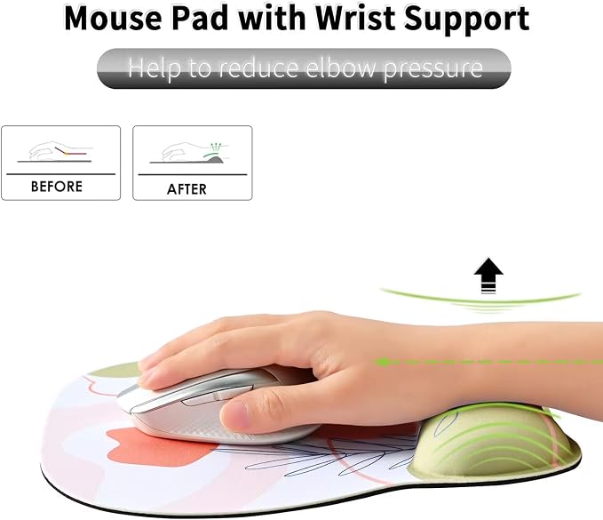 EooCoo Ergonomic Mouse Pad with Wrist Rest, Memory Foam Support Mousepad | Non-Slip Base for Computer, Cafe, Home & Office, 9.64 x 8.26 in Office Desk Accessories, Carpal Tunnel Relief