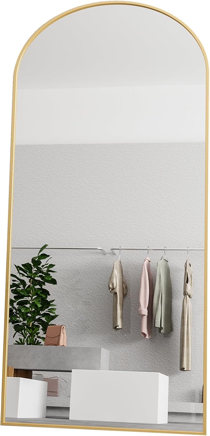 LFT HUIMEI2Y 71"x32" Arch Full Length Mirror, Gold Floor Mirror | Tempered Oversized Mirror Full Body with Aluminum Alloy Frame; Standing, Leaning, or Wall Mount for Bedroom, Living Room
