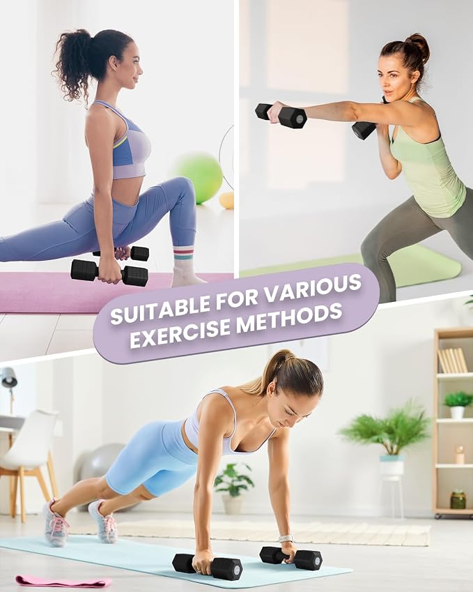 Adjustable Dumbbells Set, 4 in 1 Hand Weights Set for Women Men 10 LB/ 12 LB Dumbbell Pair Each 2lbs 3lbs 4lbs 5lbs Weights Dumbbells Set with TPU Soft Rubber Handle for Home Gym Exercise Fitness