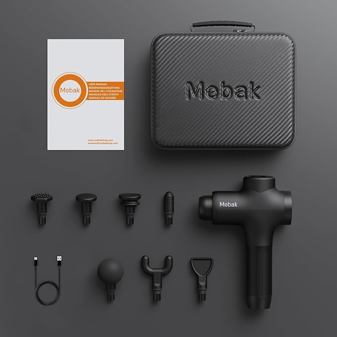 Mebak 3 Massage Gun, Massage Gun Deep Tissue for Athletes, Professional Muscle Percussion Massager, Massager for Shoulder Leg Back Body Pain Relief, Quiet Portable Sport Tool, Gifts for Him