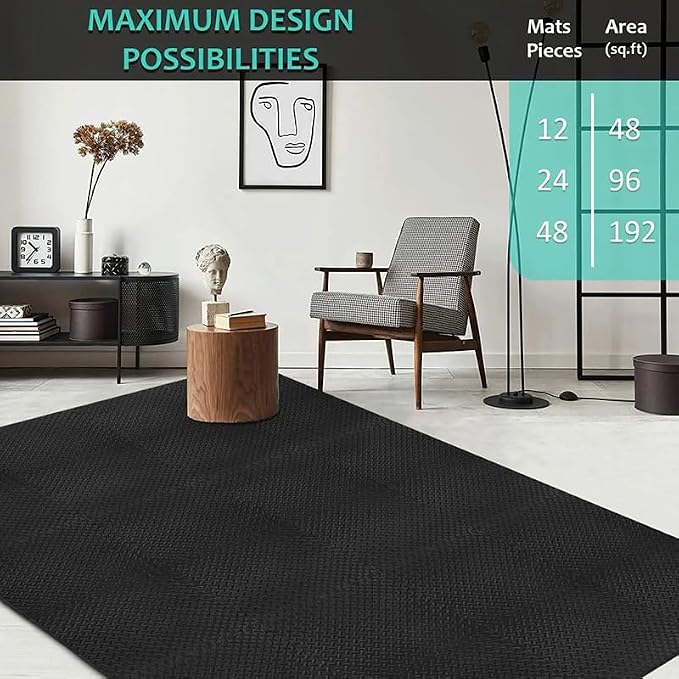 24 Pack Black EVA Gym Mats, Interlocking Exercise Floor Tiles | EVA Foam Floor Mats | Interlocking Gym Mats | Puzzle Exercise Mat Tiles
