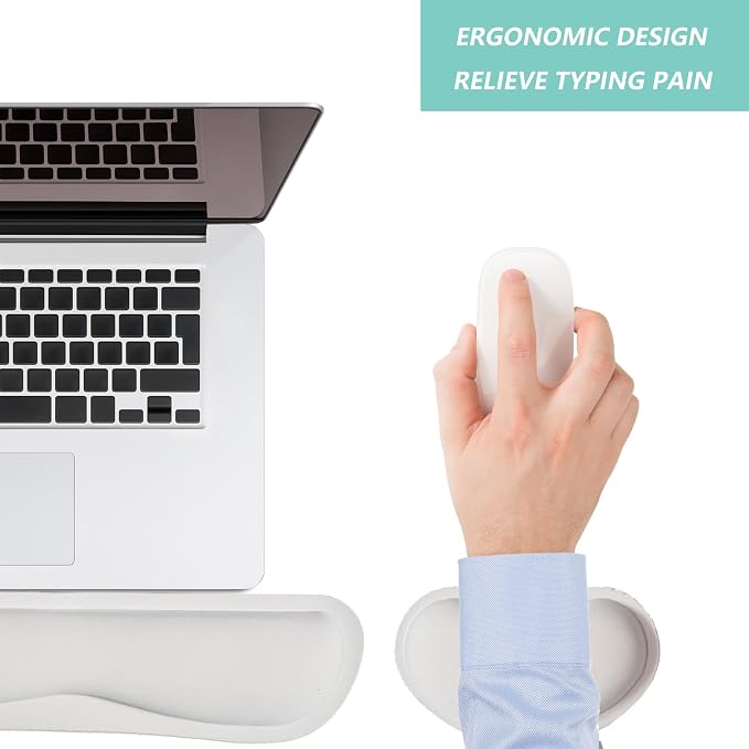 Keyboard Wrist Rest Mouse Wrist Support Set, Memory Foam Wrist Rest Pad for Computer Laptop Keyboard Mouse, Ergonomic Wrist Cushion Support for Typing Pain Relief, Gaming Home Office, White
