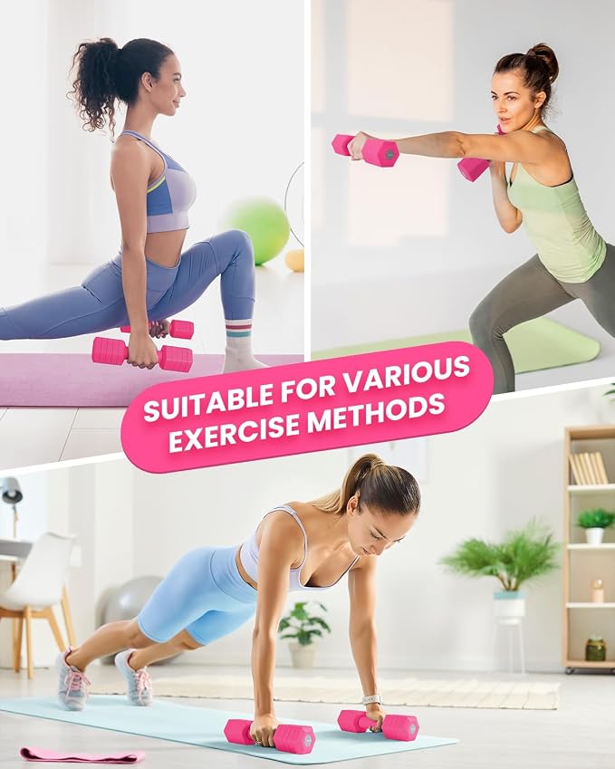 Adjustable Dumbbells Set, 4 in 1 Hand Weights Set for Women Men 10 LB/ 12 LB Dumbbell Pair Each 2lbs 3lbs 4lbs 5lbs Weights Dumbbells Set with TPU Soft Rubber Handle for Home Gym Exercise Fitness