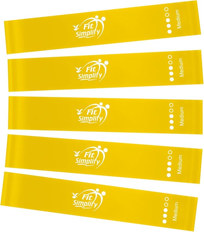 Fit Simplify Resistance Loop Exercise Fitness Bands with Instruction Guide and Carry Bag, Set of 5