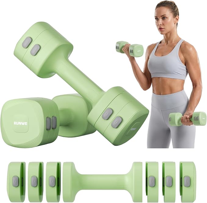 Lightweight Adjustable Dumbbell Kettlebell Set - 4 in 1 Free Weight Set with Kettlebell Grip Converter, Each 2.2 3.3 4.4 5.5lb Quick Change Weight Women Dumbbell Set for Small Spaces Home Gym
