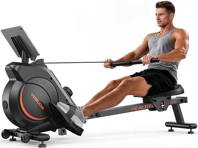 YOSUDA Rowing Machine for Home, Magnetic Rower Machine for Beginners to Athletes, Use with Resistance Adjustment Function, Bluetooth, App Supported, LCD Monitor, and Comfortable Seat Cushion