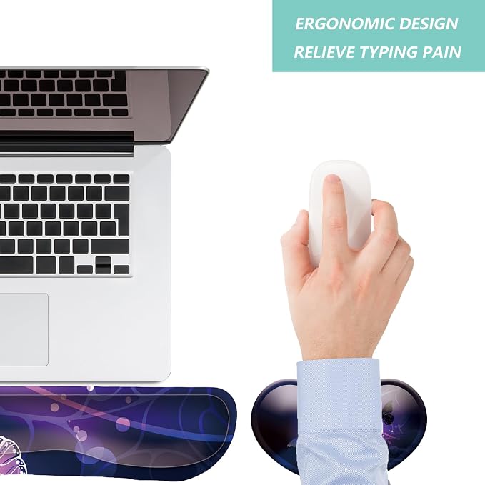 Keyboard Wrist Rest Mouse Wrist Support Set, Memory Foam Wrist Rest Pad for Computer Laptop Keyboard Mouse, Ergonomic Wrist Cushion Support for Typing Pain Relief, Gaming Home Office, Butterfly