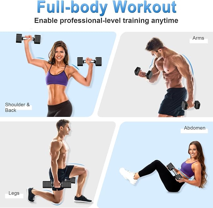 Hezeyferg 30.8LB Adjustable Dumbbell Set, Hand Weights Set for Home Gym | Each Adjustable Weight Dumbbell with 6 Levels 4.4/6.6/8.8/11/13.2/15.4lb, for Women/Men Full Body Workout