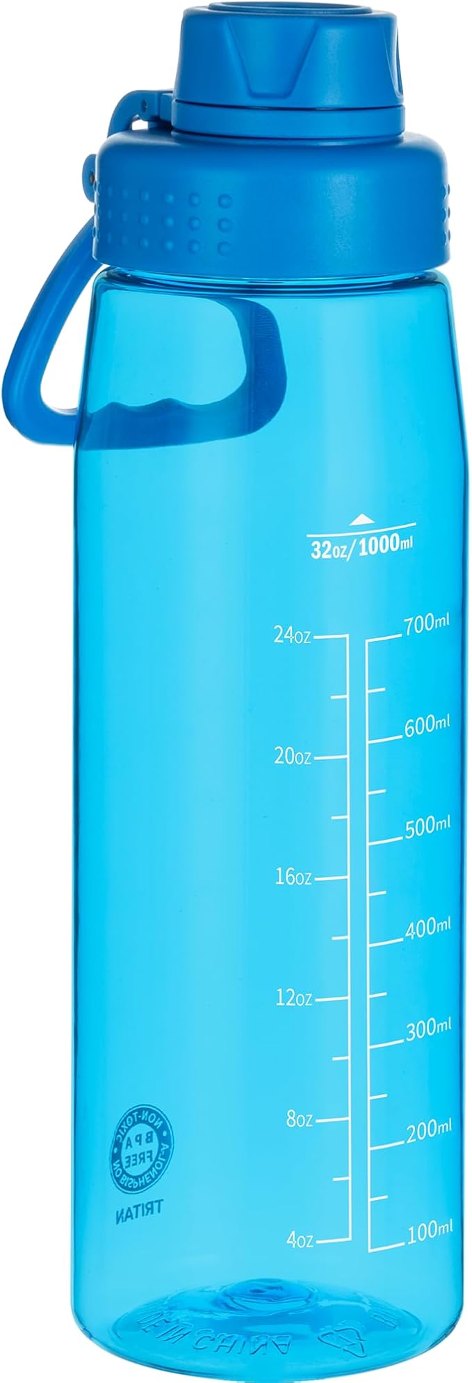 32oz Clear Water Bottle - BPA-Free Tritan Plastic, Fast Flow Spout Lid, Wide Mouth & Leakproof Design Hiking Water Bottle Suitable for Travel, Outdoors, Gym, Travel, Home, School (Blue)