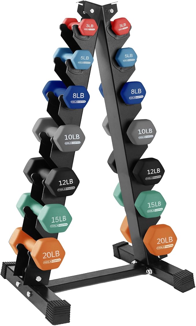 HolaHatha 1, 2 and 3 lb Neoprene Dumbbell Strength Training Weight Set with Rack