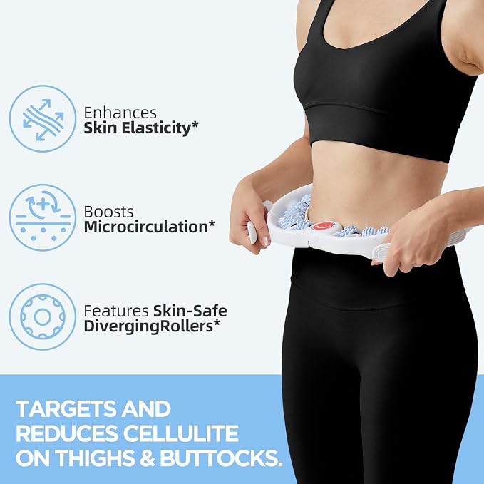 Cellulite Massage Tool - Lymphatic Drainage Massager - Muscle Roller, Deep Fascia Massage, Dimpled Skin Removal, Legs/Thighs/Buttocks, Anti-Cellulite Roller, Smooth Skin (14 Wheel - Blue)