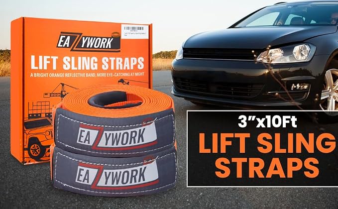 2Packs 3āx10Ft Super Sturdy Lift Sling Straps 25000 Lbs Breaking Load Capacity Heavy Duty Lifting Sling Moving Straps Tree Saver Crane Strap Recovery Reusable Straps Tow Strap Pull Hoist Endless Strap