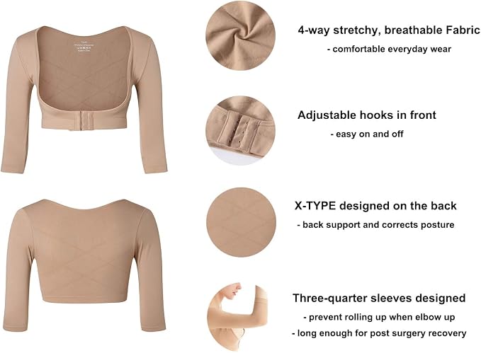 KSKshape Arm Shaper for Women Arm Compression Sleeves Post Surgical Slimming Sleeves Posture Corrector Tops Shapewear
