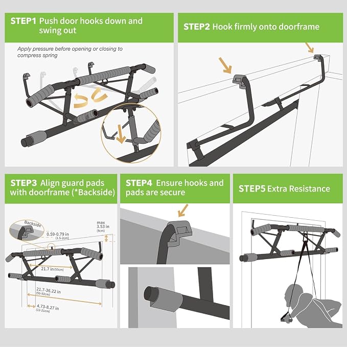 KAKICLAY New Upgrade Pull Up Bar for Doorway - Foldable Design & Space-Saving, Upto 440 Lbs Capacity, No Screwing or Slipping - USA Original Patent, Designed, Shipped, Warranty