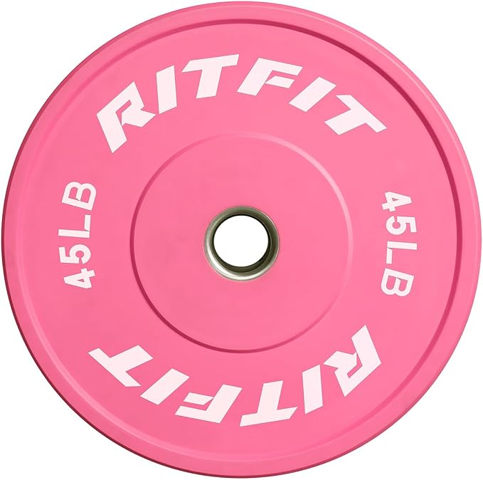 RITFIT Pink Olympic Bumper Plates with Steel Insert for Home Gym | High-Density Rubber with Low Bounce, 2-Inch Olympic Bore with Steel Insert, Pink Color for Strength Training
