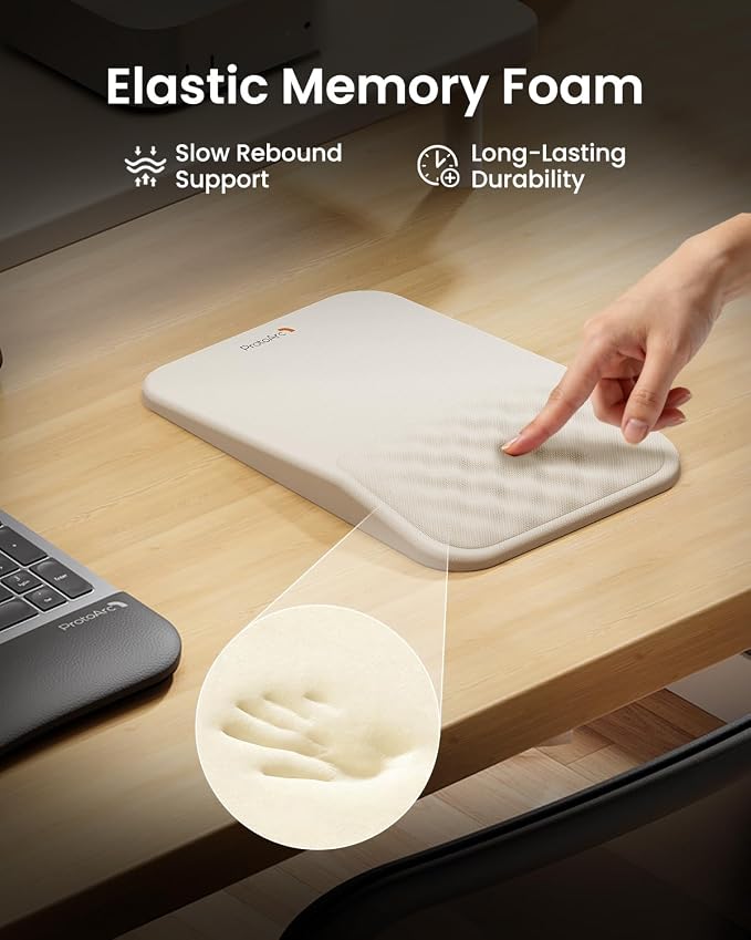 ProtoArc MP50 Ergonomic Mouse Pad with Wrist Support, Lycra Surface, Beige | 8° slope & massage points, soft memory foam, Large 12x8 Inches, Non-slip base. Relieves wrist strain for office & home
