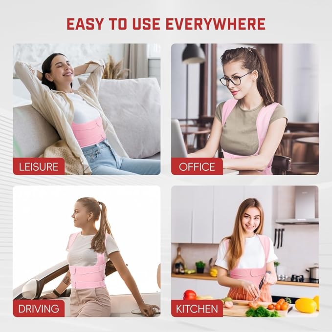 Posture Corrector for Women & Men, Adjustable Back Brace Shoulder Straightener with Full Back Support for Upper & Lower Back Pain, Spine Alignment, Hunchback & Scoliosis Relief (Large, Pink)