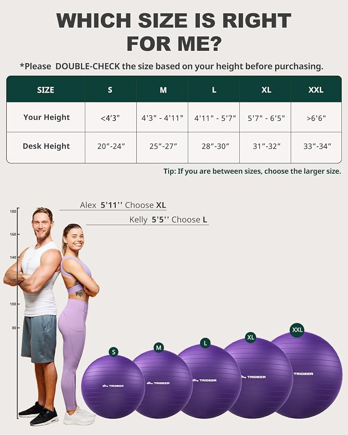Trideer Yoga Ball for Exercise, Pilates, Core & Balance Training, Stability Ball for Pregnancy & Birthing Prep, Physical Therapy, Daily Stretching, Office Chair for Active Sitting, Quick Pump Included