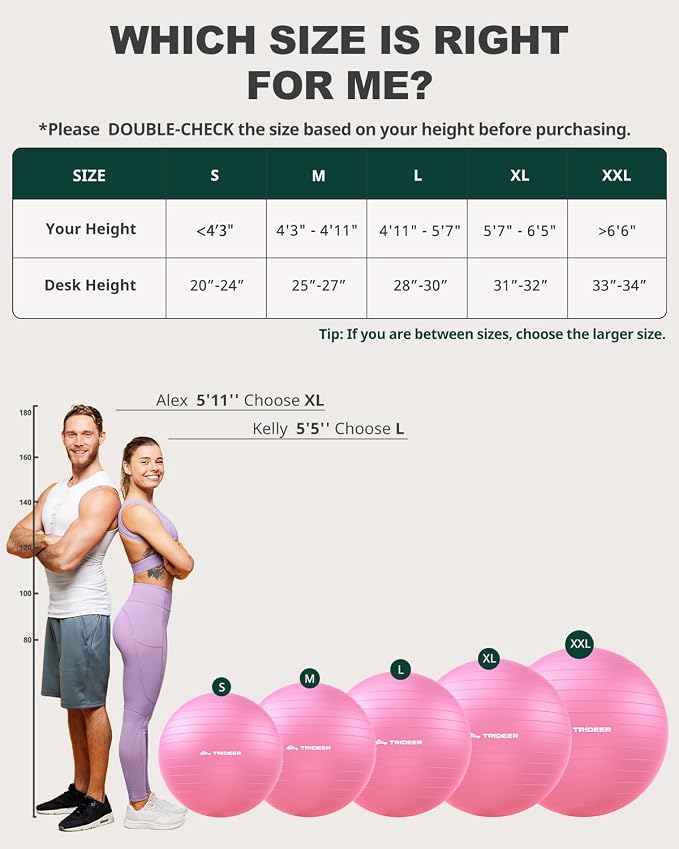 Trideer Yoga Ball for Exercise, Pilates, Core & Balance Training, Stability Ball for Pregnancy & Birthing Prep, Physical Therapy, Daily Stretching, Office Chair for Active Sitting, Quick Pump Included