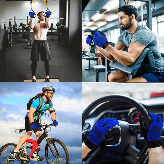 FINGER TEN Workout Gloves Full Finger with Padding 1 Pair | Shock Absorbing Palm Support, Non-Slip Extra Grip Control, Breathable Flexible Fit, for Exercise Weight Lifting Fitness