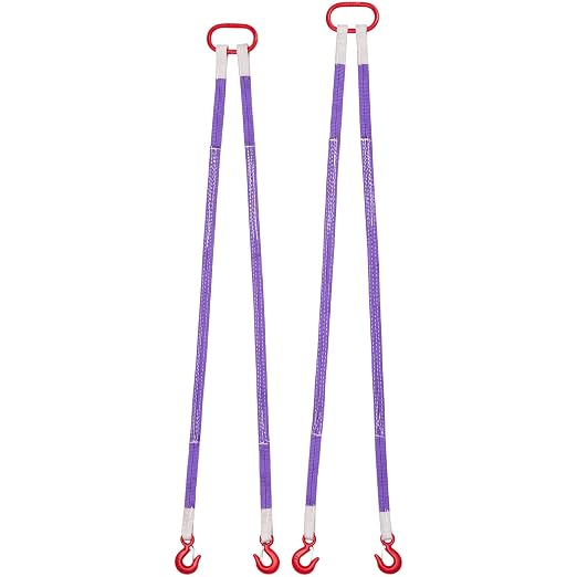 VEVOR Lifting Sling Straps, 2Pcs Two-Leg Polyester Bridle Sling with Hooks, 4400LB Capacity, 5Ft Heavy Duty Rigging Strap, Thickened & Wear-Resistant Webbing Slings for Engines Cranes Hoists Truck
