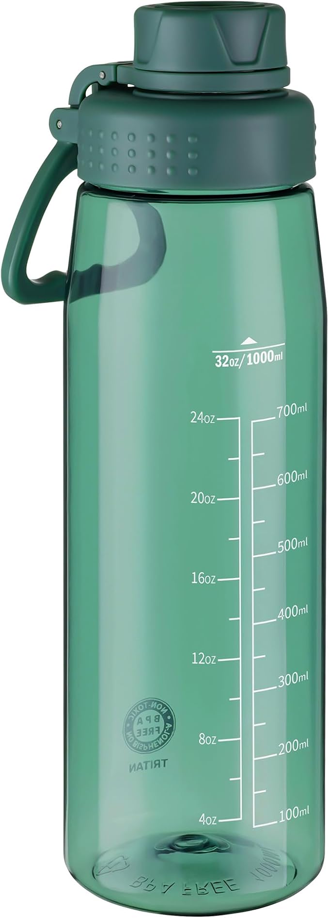 32oz Clear Water Bottle - BPA-Free Tritan Plastic, Fast Flow Spout Lid, Wide Mouth & Leakproof Design Hiking Water Bottle Suitable for Travel, Outdoors, Gym, Travel, Home, School(Dark Green)