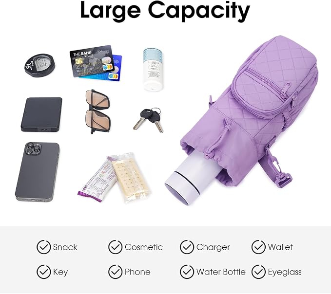 sportsnew 40oz Insulated Crossbody Water Bottle Bag Gym Hiking Phone Pocket | Water-resistant Lining, Padded Strap, Top Handle, Drawstring, Phone Pocket, Elastic Slots, Built-In Key Clip for Gym Walking
