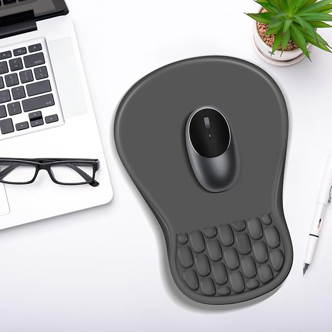 YIWEI Ergonomic Mouse Pad with Wrist Rest for Carpal Tunnel Pain Relief | Memory Foam Wrist Support,Non-Slip Rubber Base, Keyboard Computer Mousepad,Lycra Cloth Surface,Gaming Home Office