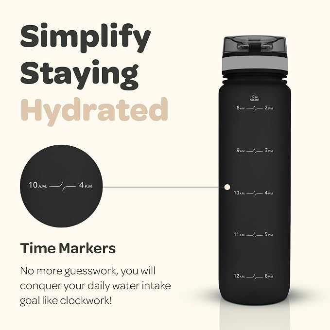 Hydracy Motivational Water Bottle with Time Marker & Fruit Infuser 17 oz | BPA-Free Tritan, Leakproof Flip-Top Lid,No-Sweat Sleeve,Carry Strap,Daily Intake Tracking for Gym,Sports,Outdoors