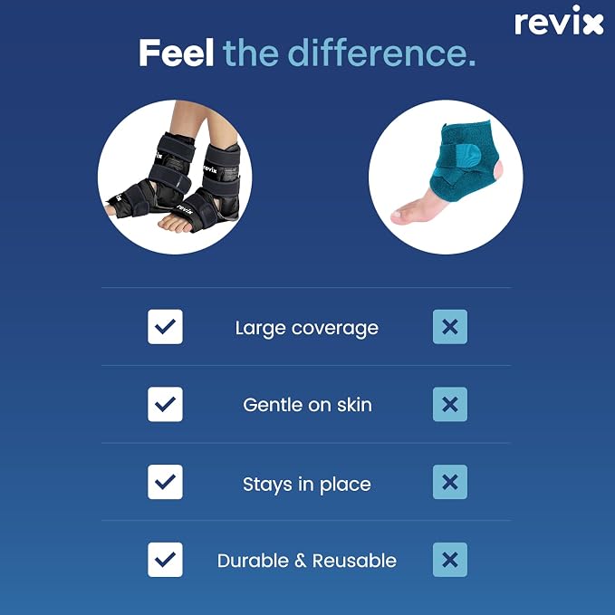 REVIX Ice Packs for Ankle, Reusable Cold Pack, 2 Packs, Black | Foot Ice Wrap with Soft Plush Lining, Flexible Gel Pack for Plantar Fasciitis, Achilles Tendonitis, Sprained Ankle