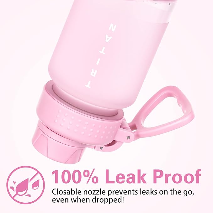 OLDLEY 32oz Frosted Clear Water Bottle, BPA-Free Tritan Plastic Reusable Water Bottle with Fast-Flow Spout Lid, Wide Mouth Leakproof Sports Drinking Bottle for Gym, School, Office, Travel,Pink
