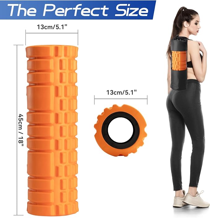 Krightlink 18" Foam Roller High Density Foam Roller for Deep Tissue Massage | Trigger Point Fitness Exercise Massage Roller Self-Myofascial Back Roller Release for Whole Body (Orange)